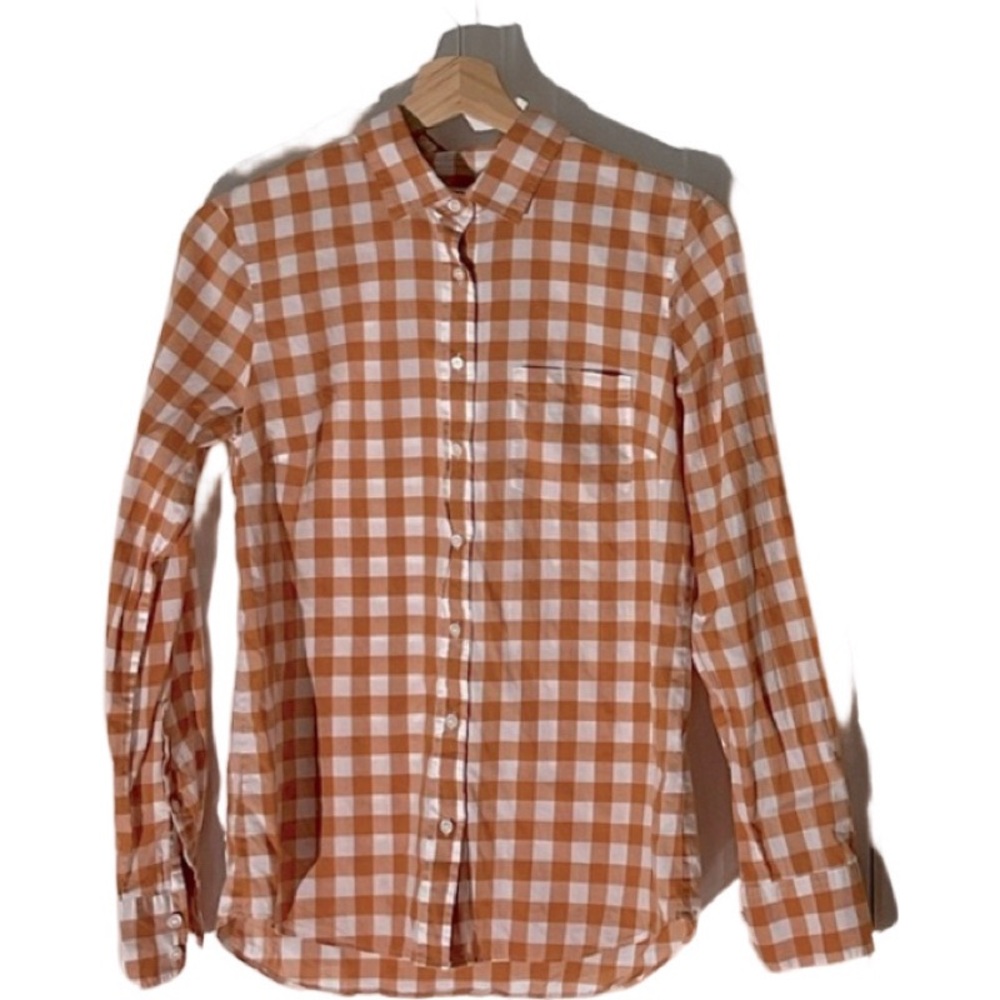 ⚡️⚡️ J.Crew | Orange & White Gingham Button Up Blouse, Size 0, Cotton, Office